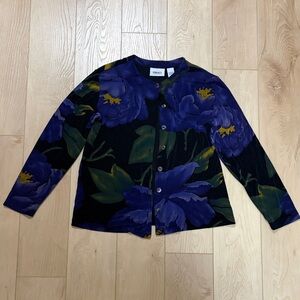 Chico’s Travelers Floral Button-Front Slinky Cardigan, sz 1/M